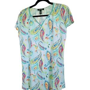 LAUREN RALPH LAUREN Women's Size Small Short Sleeve Paisley‎ Shirt Mint Green